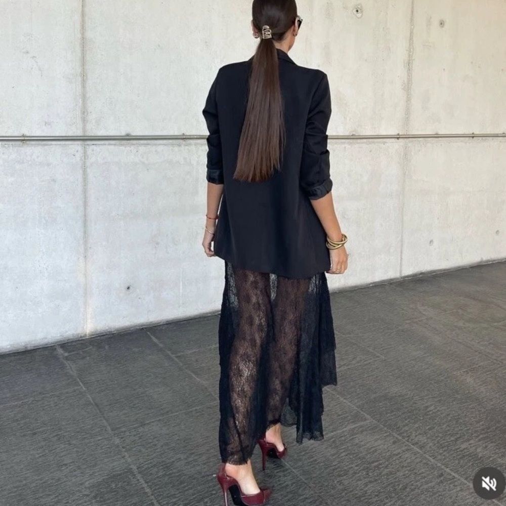 ZARA L Black Lace Dress w layered flounce hem. NWT - Picture 3 of 16